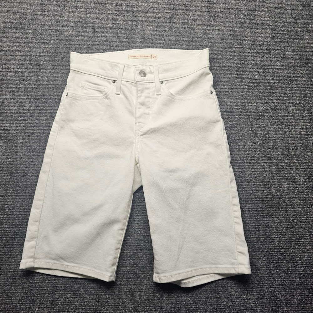 Levis Shaping Bermuda Shorts White Denim High Rise Size 24 Slim Fit Stretch